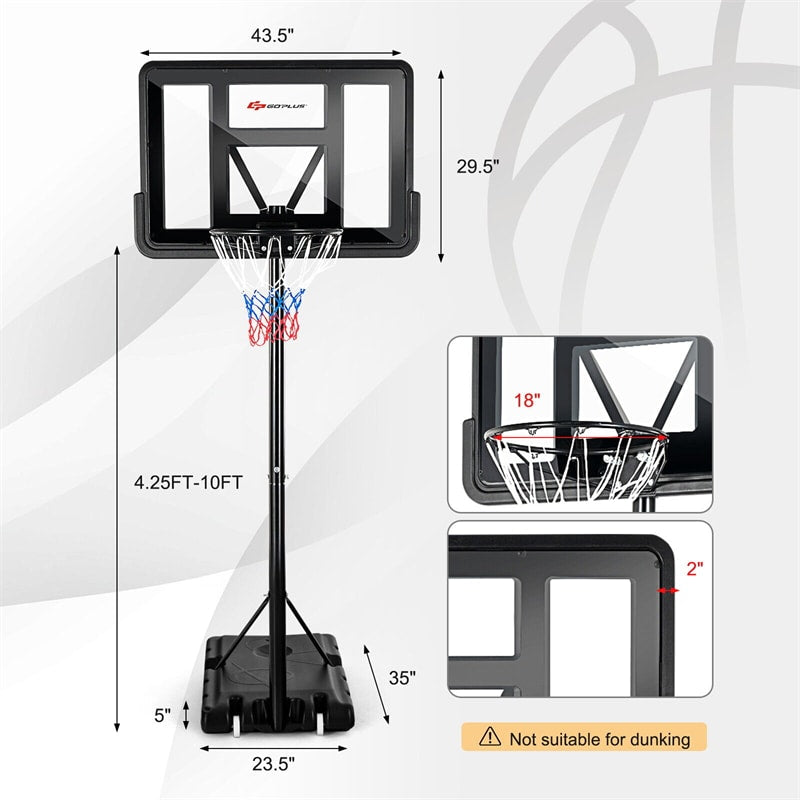 Outdoor Portable Basketball Hoop Height Adjustable Basketball Goal System with 44" Shatterproof Backboard & Wheels