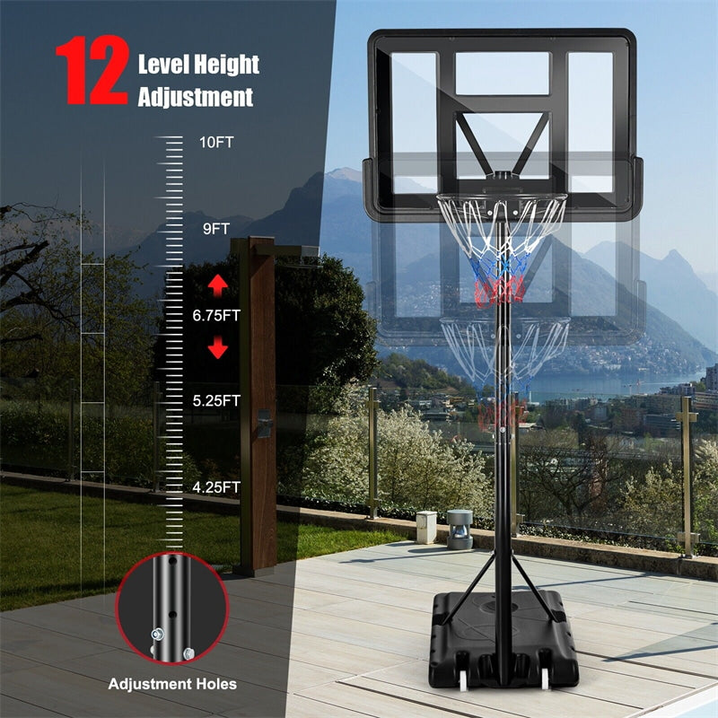 Outdoor Portable Basketball Hoop Height Adjustable Basketball Goal System with 44" Shatterproof Backboard & Wheels