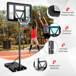 Outdoor Portable Basketball Hoop Height Adjustable Basketball Goal System with 44" Shatterproof Backboard & Wheels