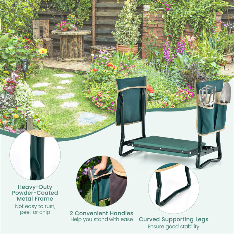 Garden Kneeler and Seat Folding Garden Kneeler Bench Heavy-Duty Gardening Stool with 8" EVA Soft Foam Pad & 2 Tool Pouches