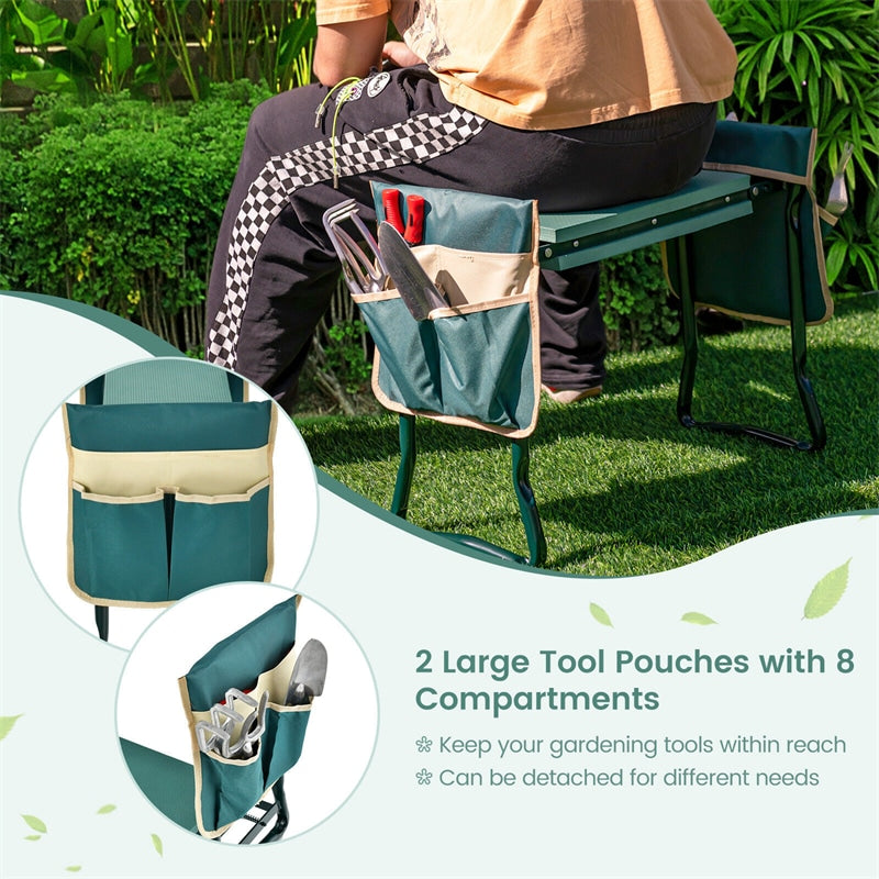 Garden Kneeler and Seat Folding Garden Kneeler Bench Heavy-Duty Gardening Stool with 8" EVA Soft Foam Pad & 2 Tool Pouches