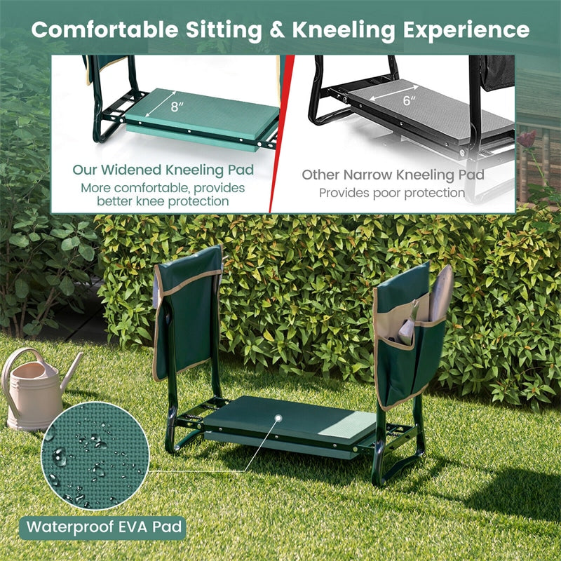 Garden Kneeler and Seat Folding Garden Kneeler Bench Heavy-Duty Gardening Stool with 8" EVA Soft Foam Pad & 2 Tool Pouches