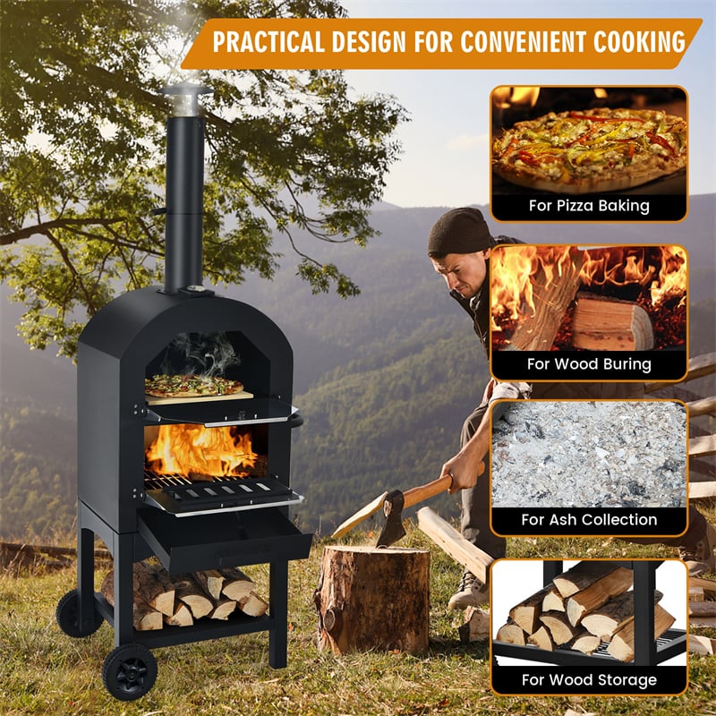 Outdoor Pizza Oven Portable Wood Fired Pizza Oven with Pizza Stone & Waterproof Cover