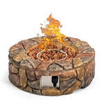 28" Round Propane Fire Pit 40,000 BTU Outdoor Stone Gas Fire Pit with Lava Rocks & PVC Cover for Patio Garden Backyard