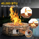 28" Round Propane Fire Pit 40,000 BTU Outdoor Stone Gas Fire Pit with Lava Rocks & PVC Cover for Patio Garden Backyard