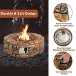 28" Round Propane Fire Pit 40,000 BTU Outdoor Stone Gas Fire Pit with Lava Rocks & PVC Cover for Patio Garden Backyard