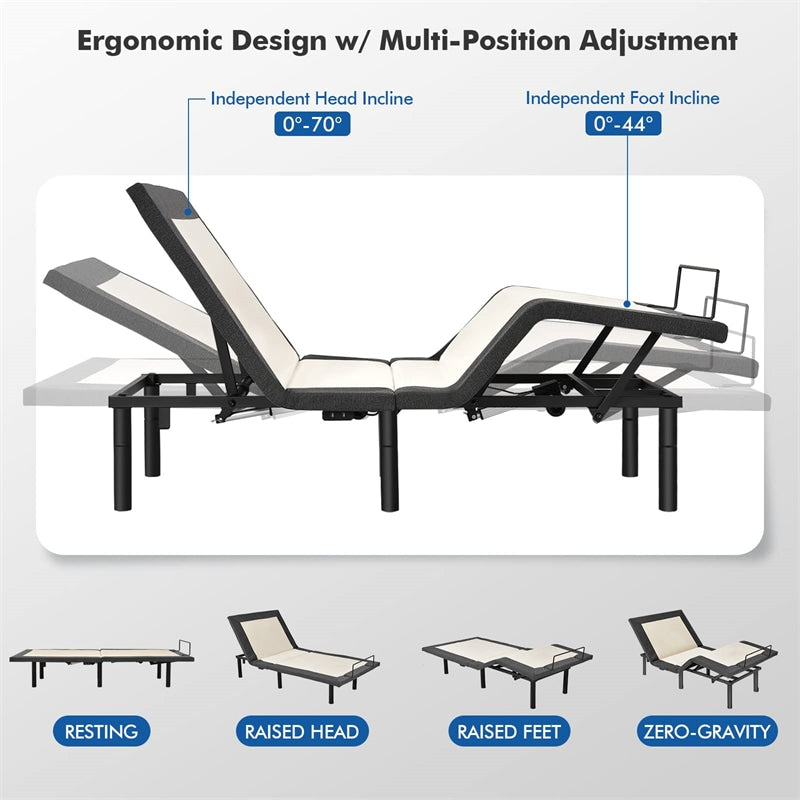 Twin XL Adjustable Bed Base Zero Gravity Electric Bed Frame with Massage Mode & Remote