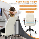 Velvet Home Office Chair Desk Chair Adjustable Swivel Task Chair Upholstered Home Leisure Chair with Rubber Wood Armrest & Copper Casters