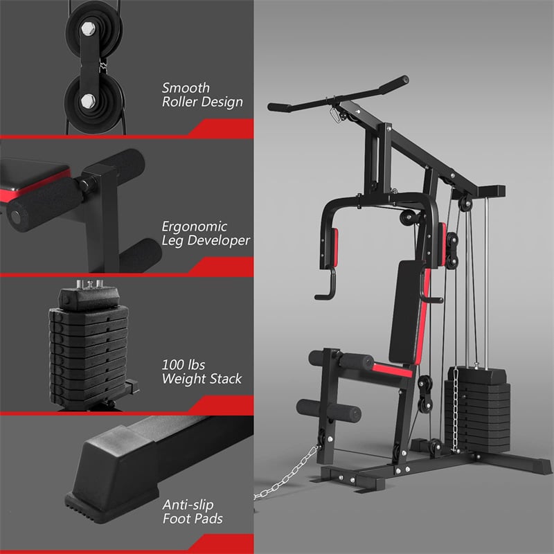 Multifunction Home Gym System Weight Training Exercise Equipment with 100lbs Weight Stack, All-in-One Fitness Strength Machine for Total Body Workout