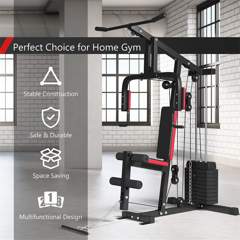 Multifunction Home Gym System Weight Training Exercise Equipment with 100lbs Weight Stack, All-in-One Fitness Strength Machine for Total Body Workout