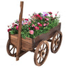 Wood Wagon Planter Flower Pot Stand with Wheels for Home Garden Outdoor Decor