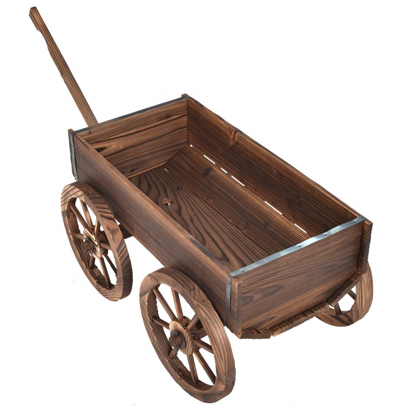 Wood Wagon Planter Flower Pot Stand with Wheels for Home Garden Outdoor Decor