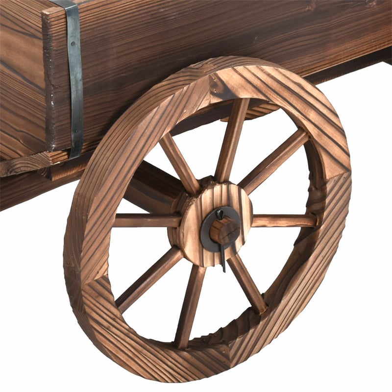 Wood Wagon Planter Flower Pot Stand with Wheels for Home Garden Outdoor Decor