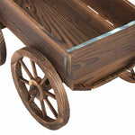 Wood Wagon Planter Flower Pot Stand with Wheels for Home Garden Outdoor Decor