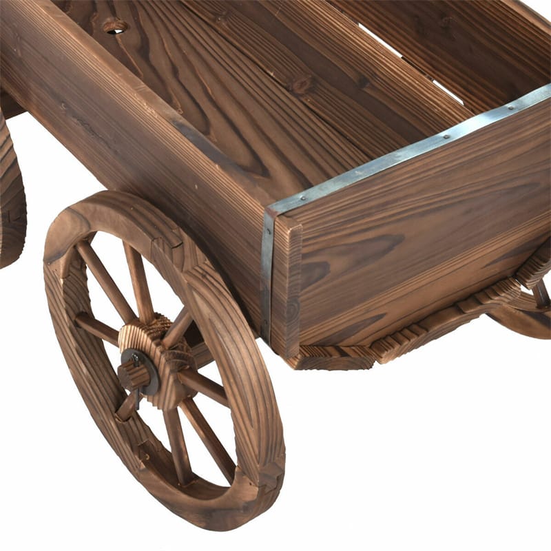 Wood Wagon Planter Flower Pot Stand with Wheels for Home Garden Outdoor Decor