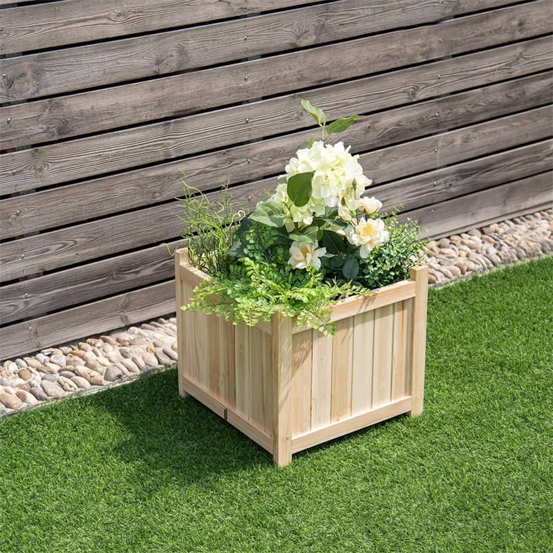 Wooden Raised Garden Bed Outdoor Foldable Square Planter Box with Removable Bottom & Drainage System, Raised Planter Bed for Flowers Fruits Herbs