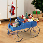 Wooden Wagon Flower Planter Decorative Garden Planter Wagon with Metal Wheels for Backyard