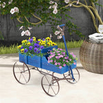 Wooden Wagon Flower Planter Decorative Garden Planter Wagon with Metal Wheels for Backyard