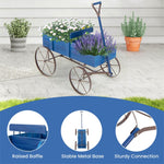 Wooden Wagon Flower Planter Decorative Garden Planter Wagon with Metal Wheels for Backyard