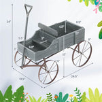 Wooden Wagon Flower Planter Decorative Garden Planter Wagon with Metal Wheels for Backyard