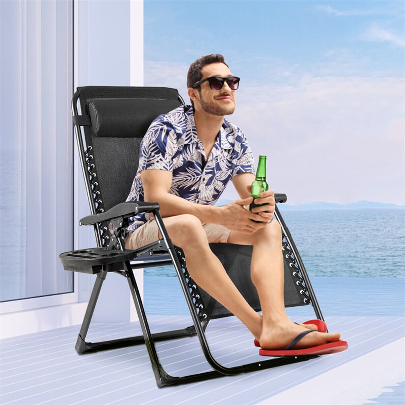 Bestoutdor Zero Gravity Chair Folding Reclining Patio Chair Lawn Chair with Cup Holder & Detachable Headrest