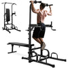 Adjustable Power Tower Multifunctional Pull-Up Bar Stand Dip Station Home Gym Equipment Full Body Workout Machine with Foldable Weight Bench