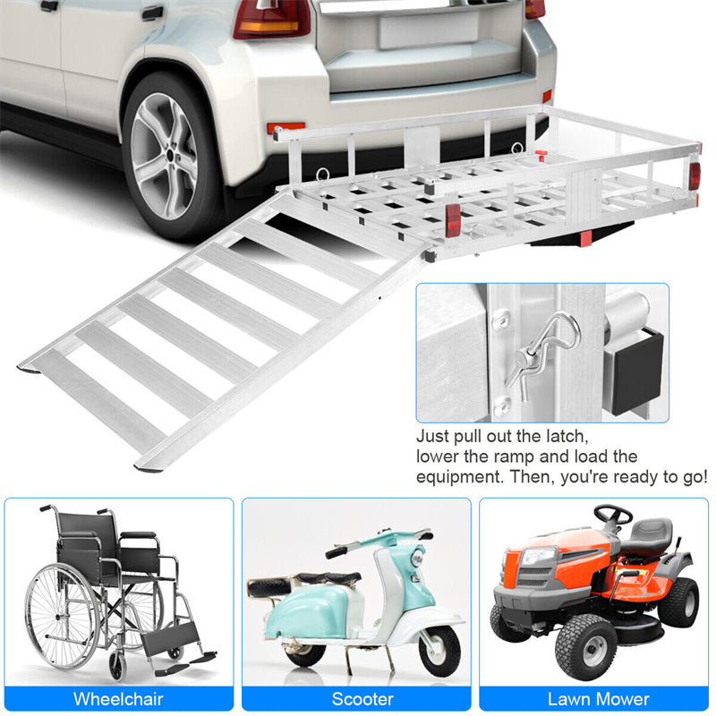 Hitch Mount Cargo Carrier 50"x29.5" Aluminum Wheelchair Mobility Scooter Carrier with Ramp, Trailer Hitch Cargo Carrier for RV Truck 500lbs Capacity