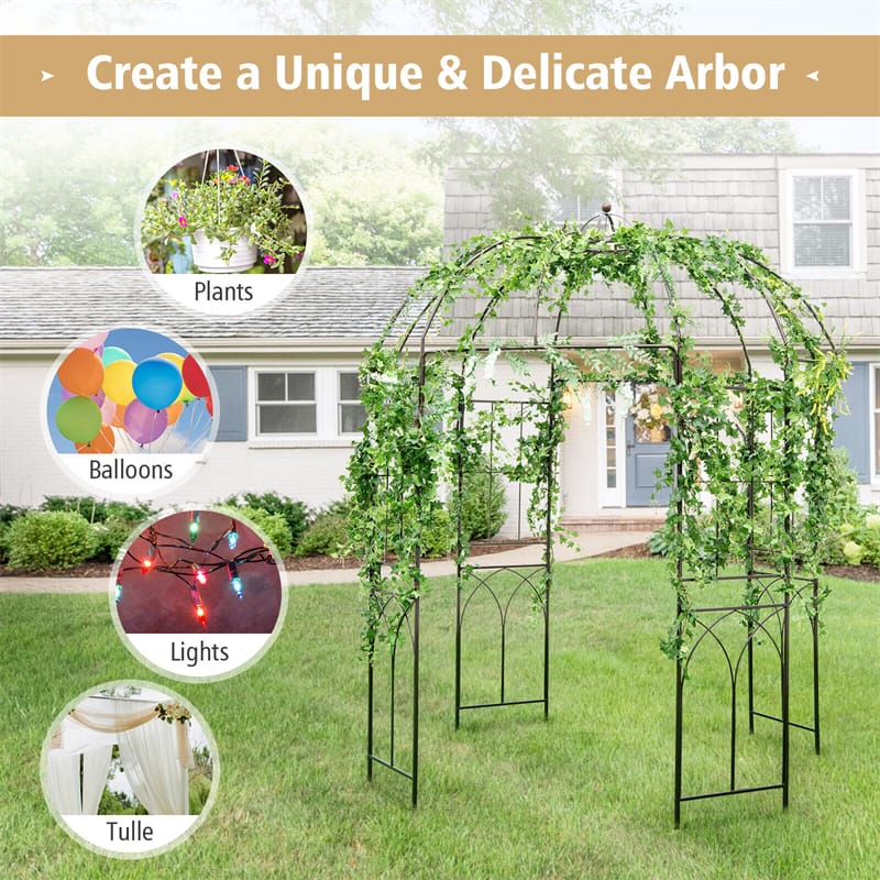 Birdcage Shape Garden Arbor 8.4' x 7' Heavy Duty Metal Garden Gazebo Pergola Arch Trellis for Climbing Plants Wedding Party Outdoor Decor