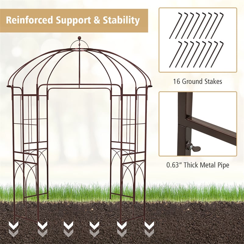 Birdcage Shape Garden Arbor 8.4' x 7' Heavy Duty Metal Garden Gazebo Pergola Arch Trellis for Climbing Plants Wedding Party Outdoor Decor