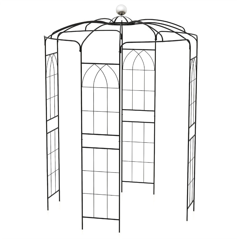 Birdcage Shape Garden Arch 9.4' x 6.8' Wrought Iron Arbor Trellis for Climbing Plants, French Style Pergola Pavilion for Wedding Party Outdoor Decor