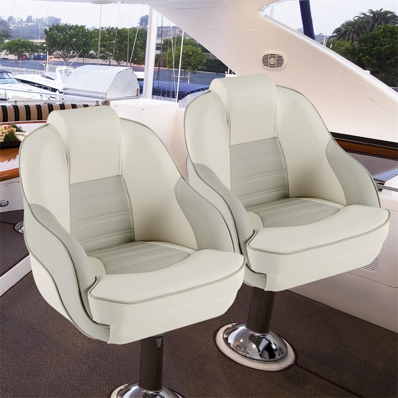 2 Pack Captain Bucket Seat Pontoon Boat Seat Curved Armrest, Waterproof PVC Leather, Thick Sponge Padding, High Back Captain Chair for Fishing Boat