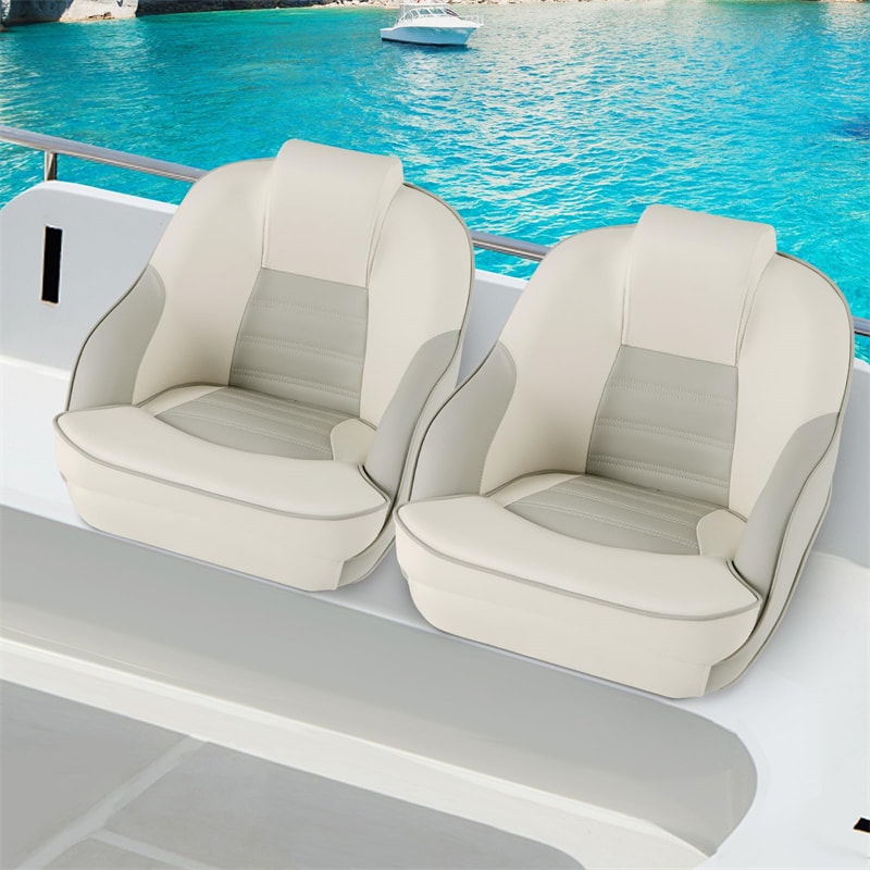 Captain Bucket Seat Pontoon Boat Seat Curved Armrest, Waterproof PVC Leather, Thick Sponge Padding, High Back Captain Chair for Fishing Sightseeing