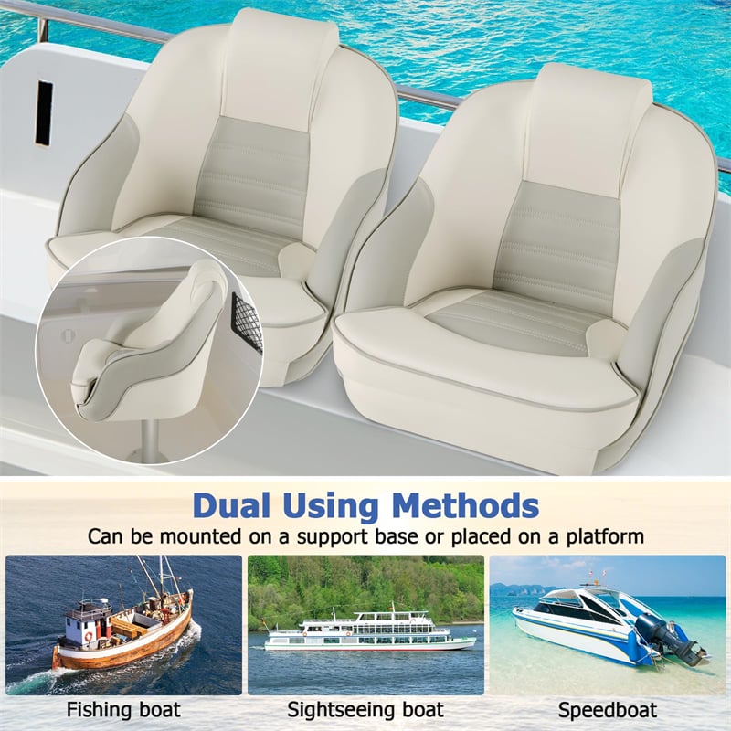 Captain Bucket Seat Pontoon Boat Seat Curved Armrest, Waterproof PVC Leather, Thick Sponge Padding, High Back Captain Chair for Fishing Sightseeing