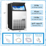 Commercial Ice Maker 110LBS/24H Freestanding Built-in Stainless Steel Portable Ice Maker Machine with Ice Scoop & Drain Inlet Hose