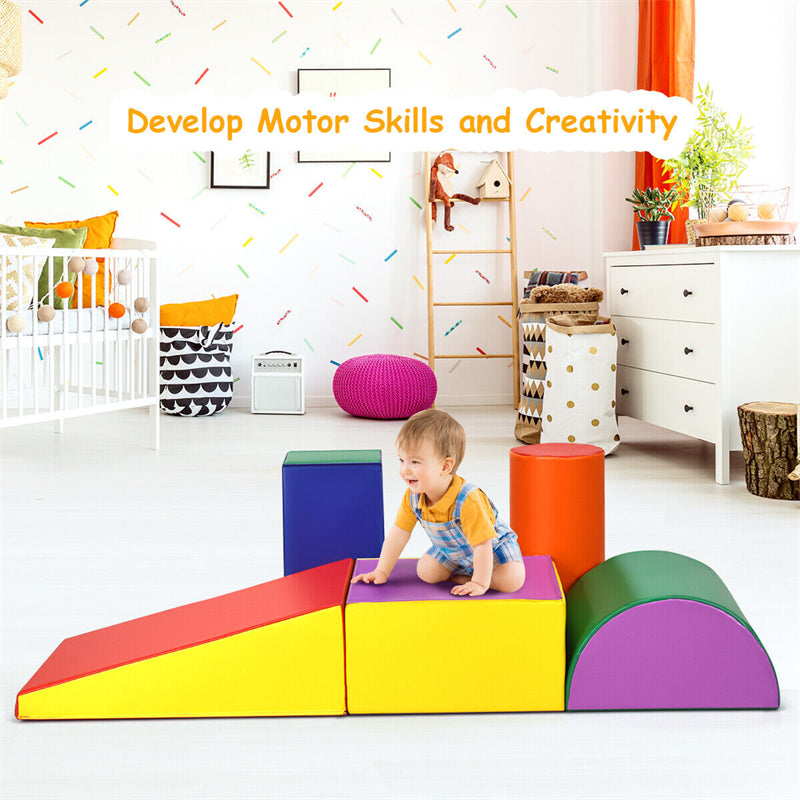 Crawl and Climb Soft Foam Play Set 5PCS Lightweight Foam Climbing Blocks Fun Activity Playset Corner Climber for Baby Kids Crawling Sliding