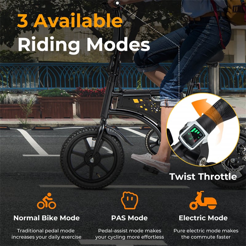 Electric Bike for Adults 14” Folding Electric Bicycle 350W Motor Mini Commuter E-Bike with Adjustable Saddle Height & Cruise Control