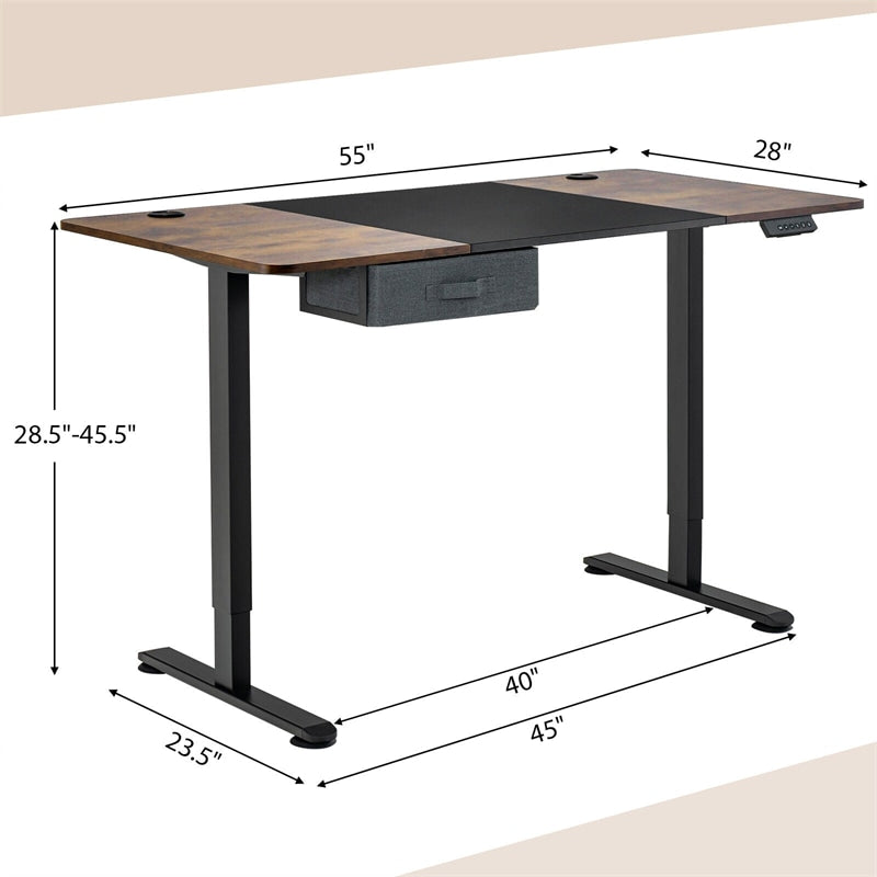 Electric Standing Desk 55" x 28" Height Adjustable Desk Sit-Stand Computer Workstation with Storage Drawer & USB Charging Port