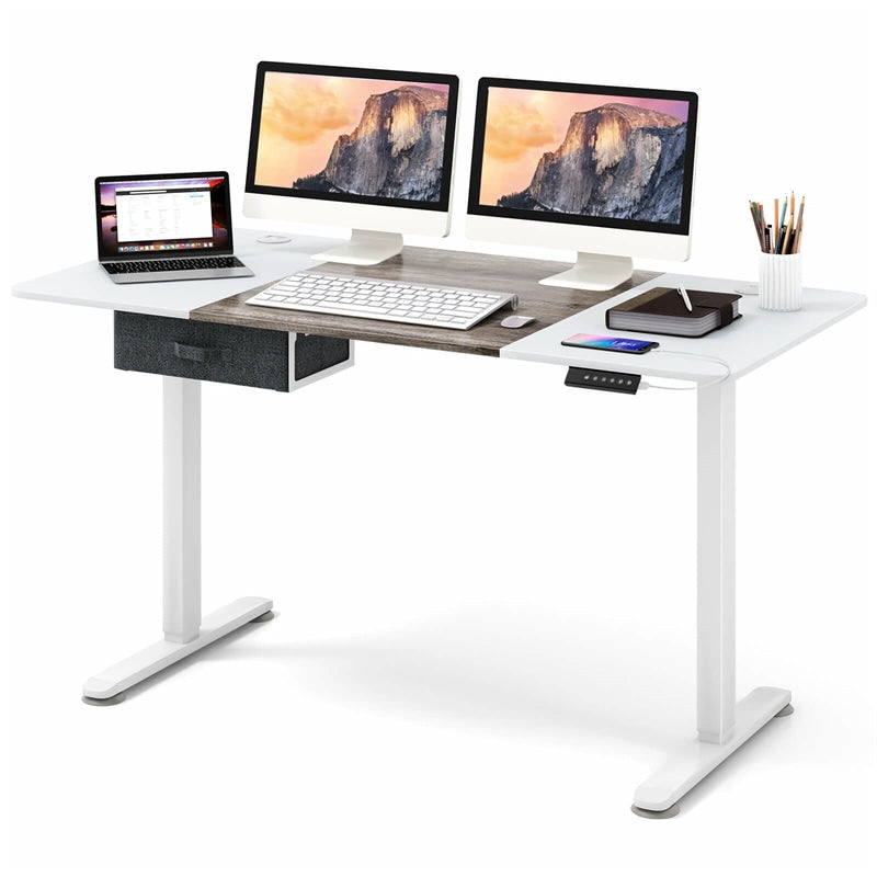 Electric Standing Desk 55" x 28" Height Adjustable Desk Sit-Stand Computer Workstation with Storage Drawer & USB Charging Port