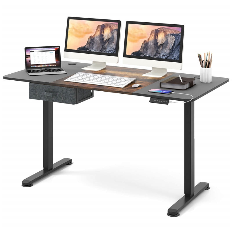 Electric Standing Desk 55" x 28" Height Adjustable Desk Sit-Stand Computer Workstation with Storage Drawer & USB Charging Port