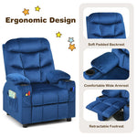 Kids Recliner Chair Adjustable Gaming Recliner Ergonomic Velvet Recliner with Cup Holder, Footrest & Side Pockets for Children Room