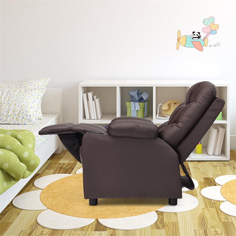 Kids Recliner Chair Adjustable Gaming Recliner Ergonomic Velvet Recliner with Cup Holder, Footrest & Side Pockets for Children Room