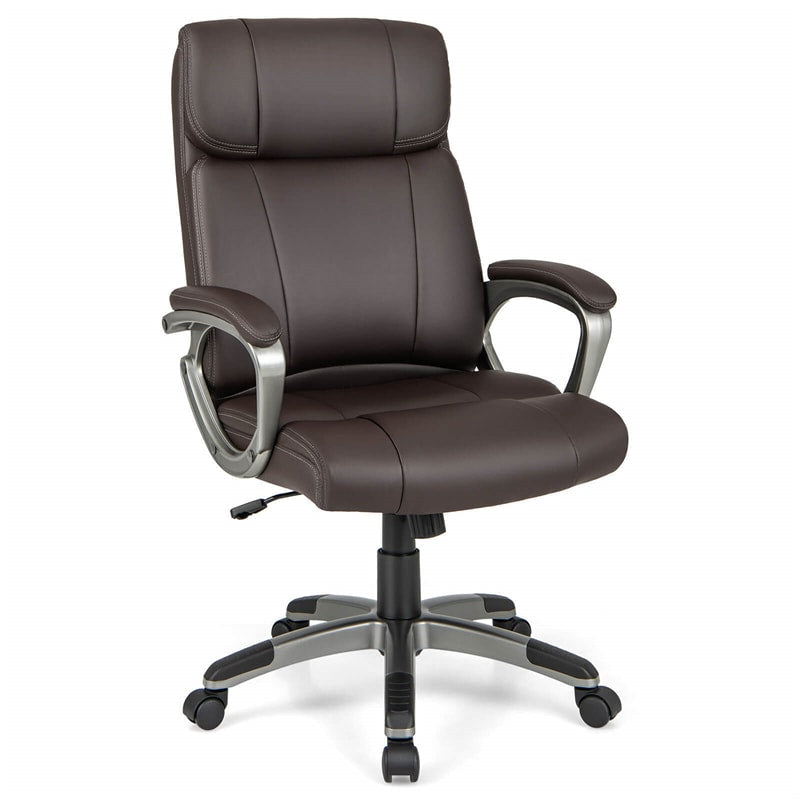 Ergonomic Executive Office Chair PU Leather Desk Chair High Back Swivel Computer Task Chair with Lumbar Support Padded Armrests & Wheels