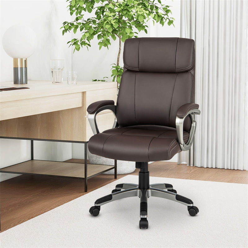 Ergonomic Executive Office Chair PU Leather Desk Chair High Back Swivel Computer Task Chair with Lumbar Support Padded Armrests & Wheels