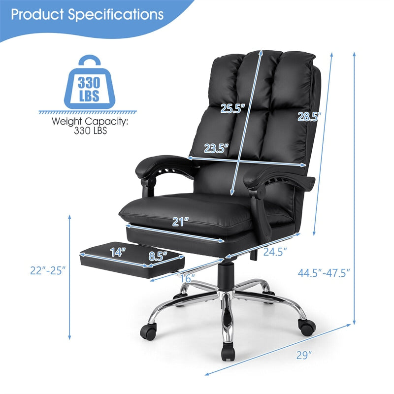 Executive Office Chair PU Leather High Back Reclining Desk Chair Ergonomic Computer Chair with Retractable Footrest & Padded Armrests