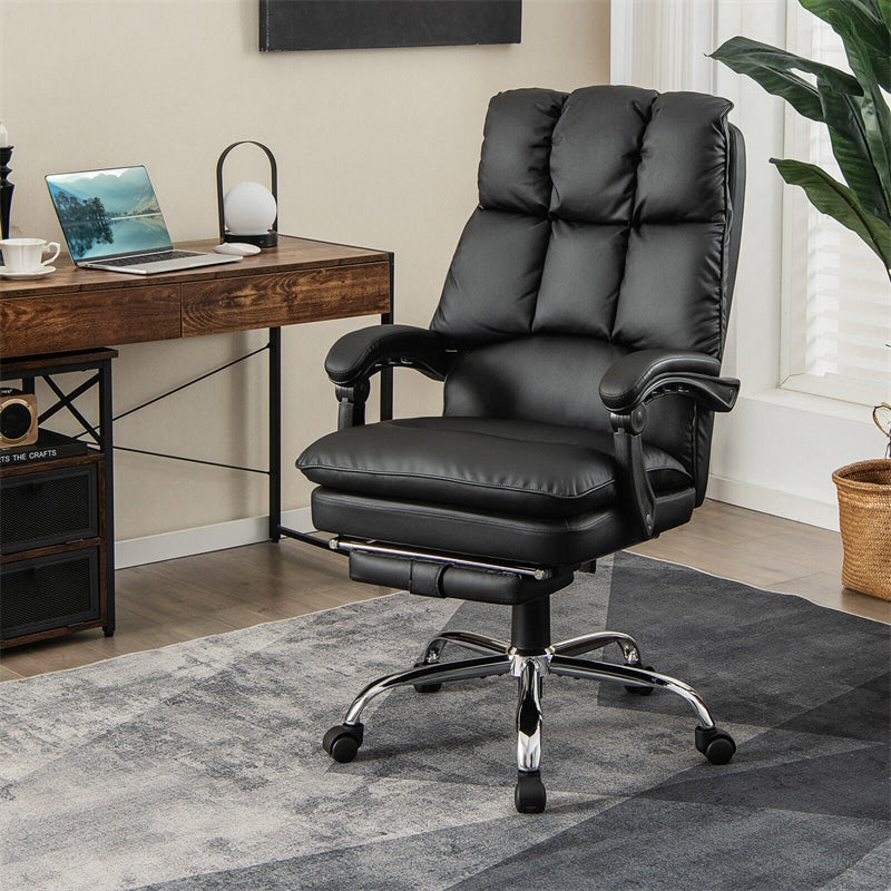 Executive Office Chair PU Leather High Back Reclining Desk Chair Ergonomic Computer Chair with Retractable Footrest & Padded Armrests