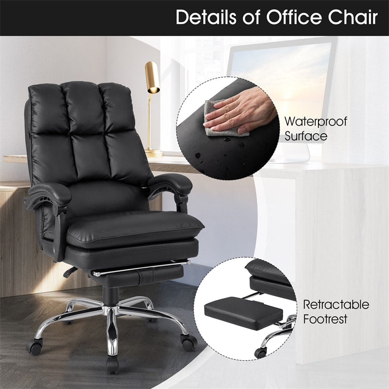 Executive Office Chair PU Leather High Back Reclining Desk Chair Ergonomic Computer Chair with Retractable Footrest & Padded Armrests