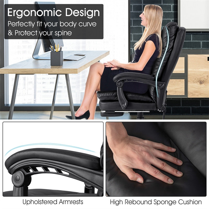 Executive Office Chair PU Leather High Back Reclining Desk Chair Ergonomic Computer Chair with Retractable Footrest & Padded Armrests