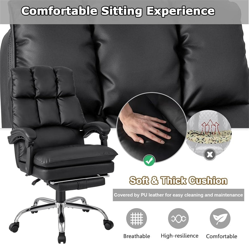 Executive Office Chair PU Leather High Back Reclining Desk Chair Ergonomic Computer Chair with Retractable Footrest & Padded Armrests