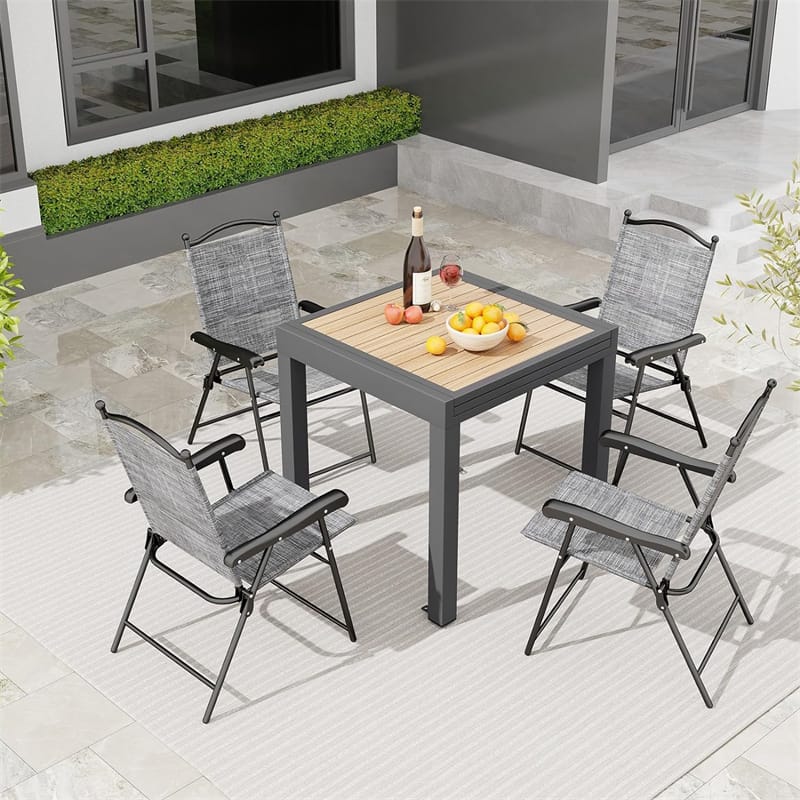 Extendable Patio Dining Table Aluminum Outdoor Dining Table for 4-6 People with L-Shaped Braces for Porch Yard Garden Living Room