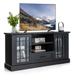 Farmhouse TV Stand Entertainment Center Tall Media Console Table for TVs up to 70 Inch with 2 Glass Doors Cubbies & Drawer